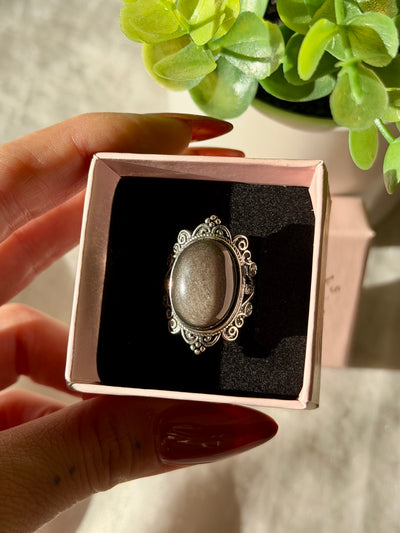 Anello in ossidiana argentata