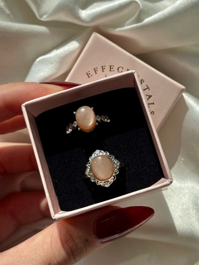 Anello in pietra di luna pesca